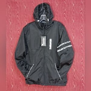 LOCAPEOPLE SLICK STREET ESSENTIALS Black/White Zip Hooded Windbreaker Sz M